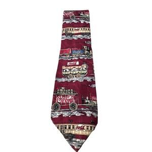 Vintage Coca-Cola 100% Silk Tie Featuring Trains & Trolleys #74086 U.S.A.